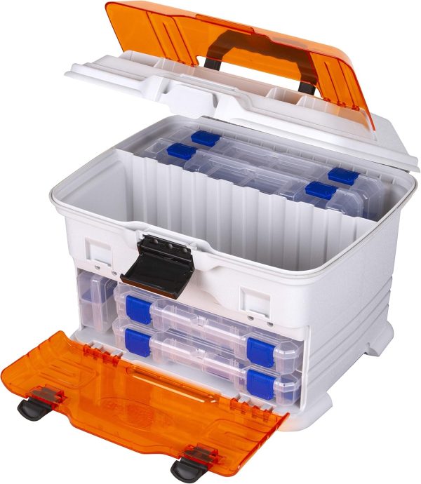 Flambeau Outdoors T4P Pro Multiloader Tackle Box - Portable Fishing Lure Organizer Station With Zerust Anti-RustTechnology, Includes 5 Removable Tuff Tainer Tackle Boxes, White/Orange - Image 3