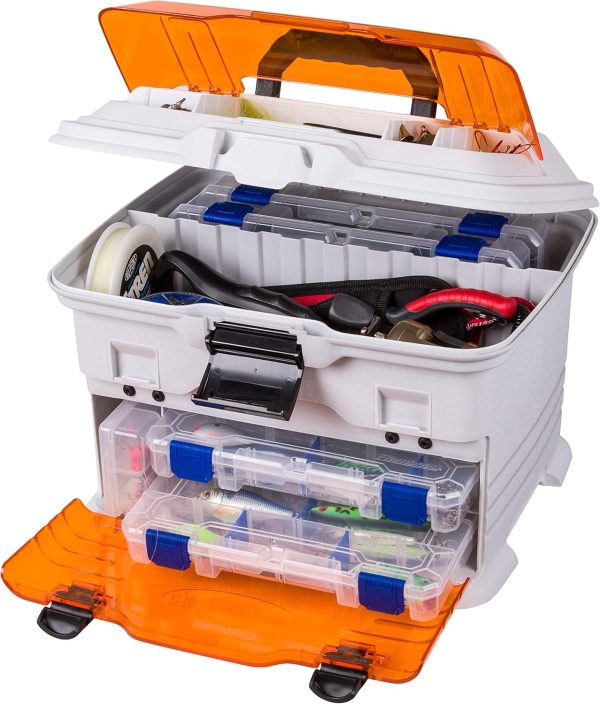 Flambeau Outdoors T4P Pro Multiloader Tackle Box - Portable Fishing Lure Organizer Station With Zerust Anti-RustTechnology, Includes 5 Removable Tuff Tainer Tackle Boxes, White/Orange - Image 4