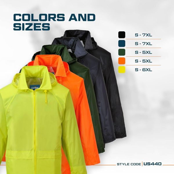 Portwest US440 Classic Waterproof Rain Jacket wth Pack Away Hood & Sealed Seams, Navy, Medium - Image 6