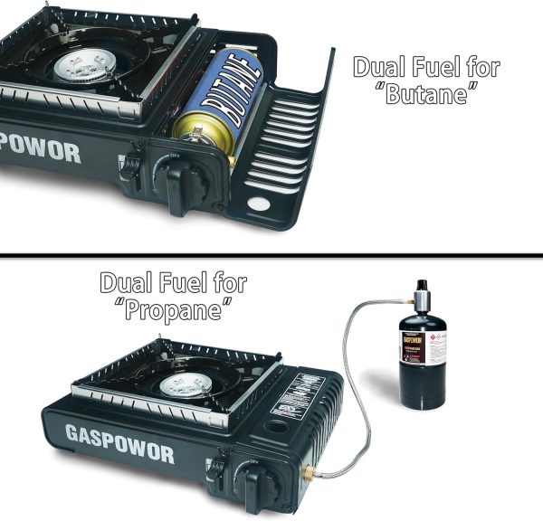Propane or Butane Stove with Windblocker, Dual Fuel 10,000 BTU Propane Stove for Camping, Automatic Ignition, Gas Portable Stove with Propane Adapter Hose Carrying Case for Hiking (Fuel Not Included) - Image 3