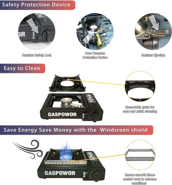 Propane or Butane Stove with Windblocker, Dual Fuel 10,000 BTU Propane Stove for Camping, Automatic Ignition, Gas Portable Stove with Propane Adapter Hose Carrying Case for Hiking (Fuel Not Included) - Image 4