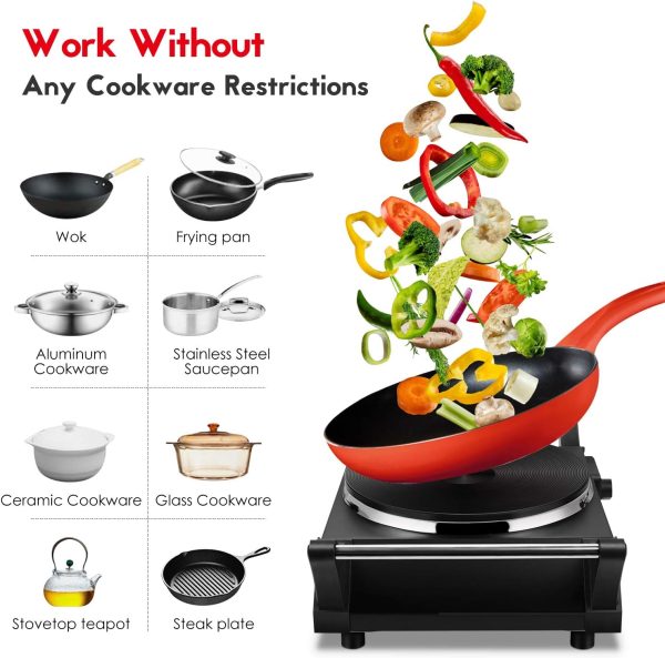 Techwood Hot Plate Portable Electric Stove 1500W Countertop Single Burner with Adjustable Temperature & Stay Cool Handles, 7.3” Cooktop for Dorm Office/Home/Camp, Compatible for All Cookwares - Image 3