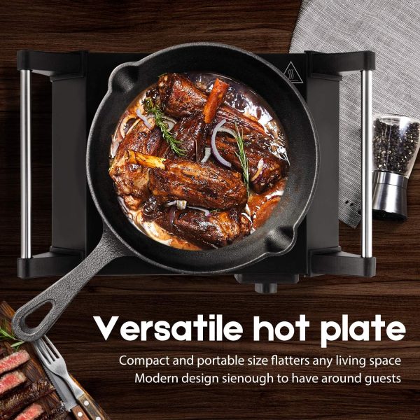 Techwood Hot Plate Portable Electric Stove 1500W Countertop Single Burner with Adjustable Temperature & Stay Cool Handles, 7.3” Cooktop for Dorm Office/Home/Camp, Compatible for All Cookwares - Image 7